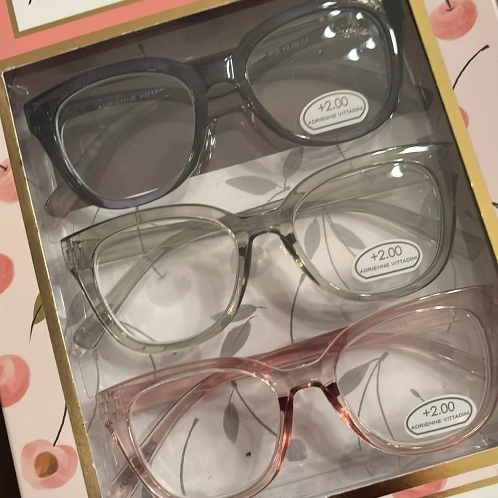 Brand New Adrienne Vittadini Set 3 Pairs of Pastel Premium Reading Glasses +2.00